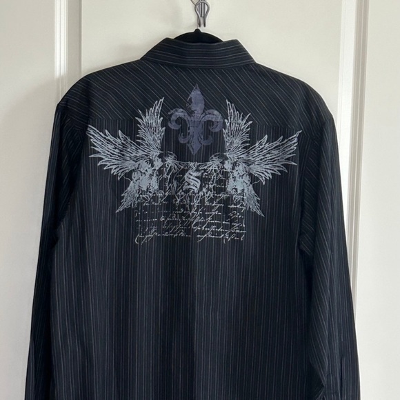 Red Level 9 1763 Other - Red Level 9 1763 Mens Black Gray Striped Longsleeve Shirt XL‎